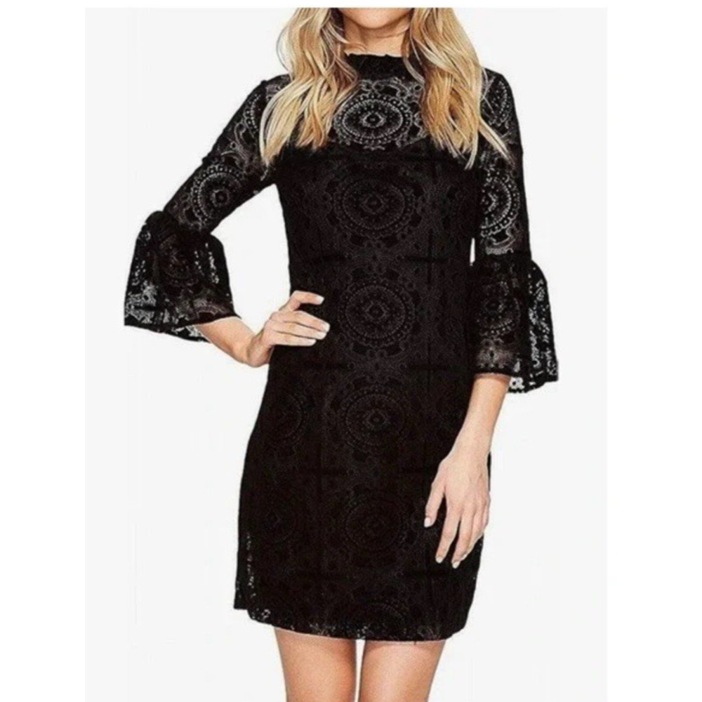 Calvin Klein Lace Velvet Burnout Party Dress Sz 6 Black Goth‎ Wednesday Addams